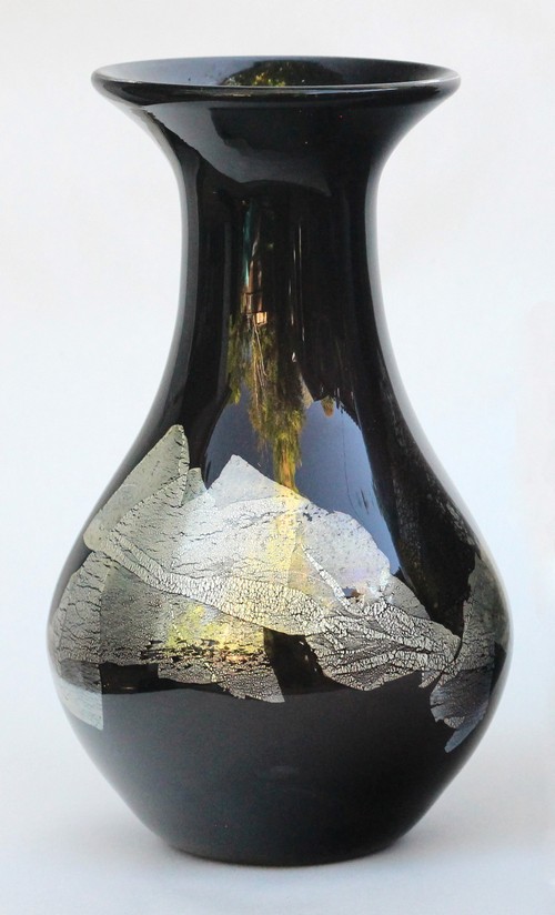 Click to view detail for DB-1019 Vase - Black Silver Leaf Jeannie Bottle $165